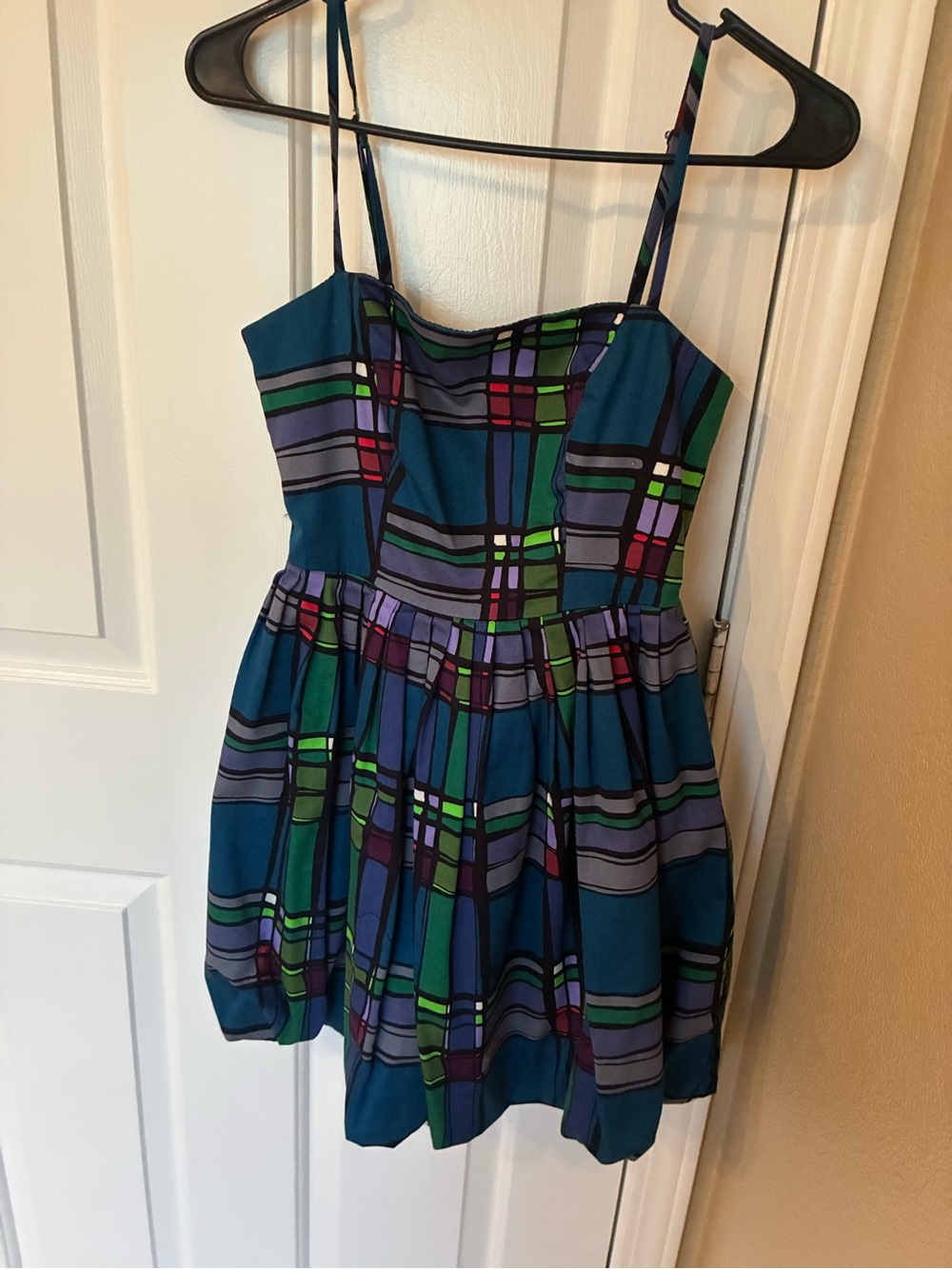 Girls Teal Plaid Sleeveless Bubble Dress
